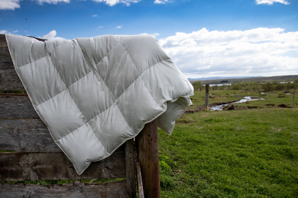 Eiderdown duvet outside